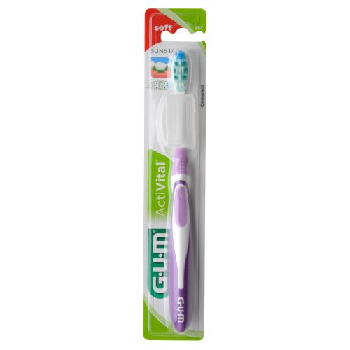 Gum ActiVital Compact Soft Toothbrush Μωβ Οδοντόβουρτσα με Μαλακές Ίνες & Μικρή Κεφαλή 1 Τεμάχιο, Κωδ 581